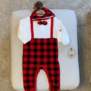 Chick Pea Red and Black Plaid Baby Romper with Hat